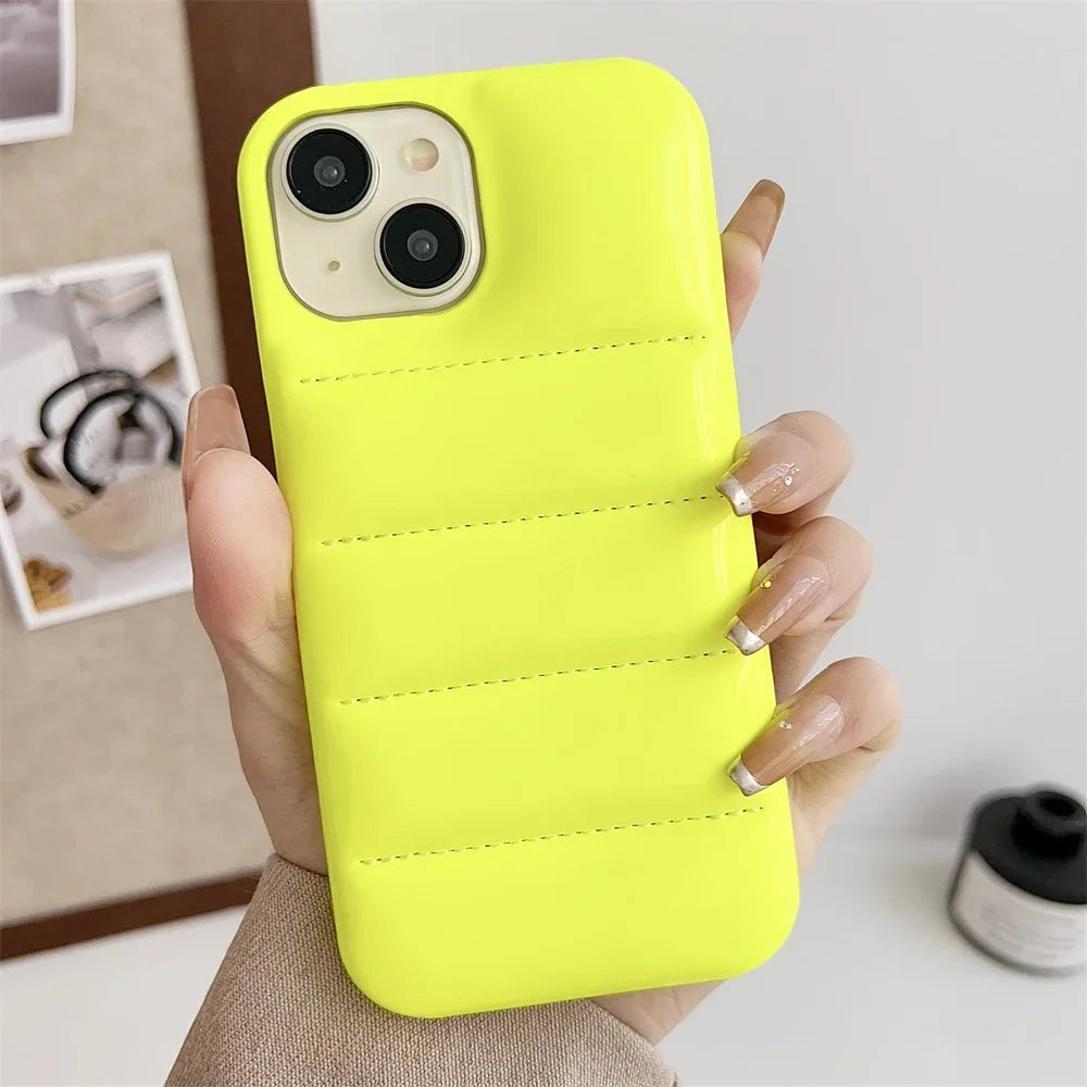 Luxury Down Jacket Aurora Phone Case For iPhone 16 15 14 13 12 Pro Max Plus 11 16 Glossy Laser Skin Feel Soft Shockproof Cover
