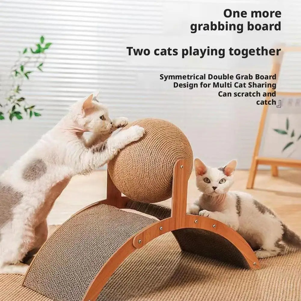 Wooden 2-in-1 Cat Scratcher, Ferris Wheel Vertical Scratching Ball, Sisal Ball, Honeycomb Grab Board, Wear-Resistant,Pet Toy