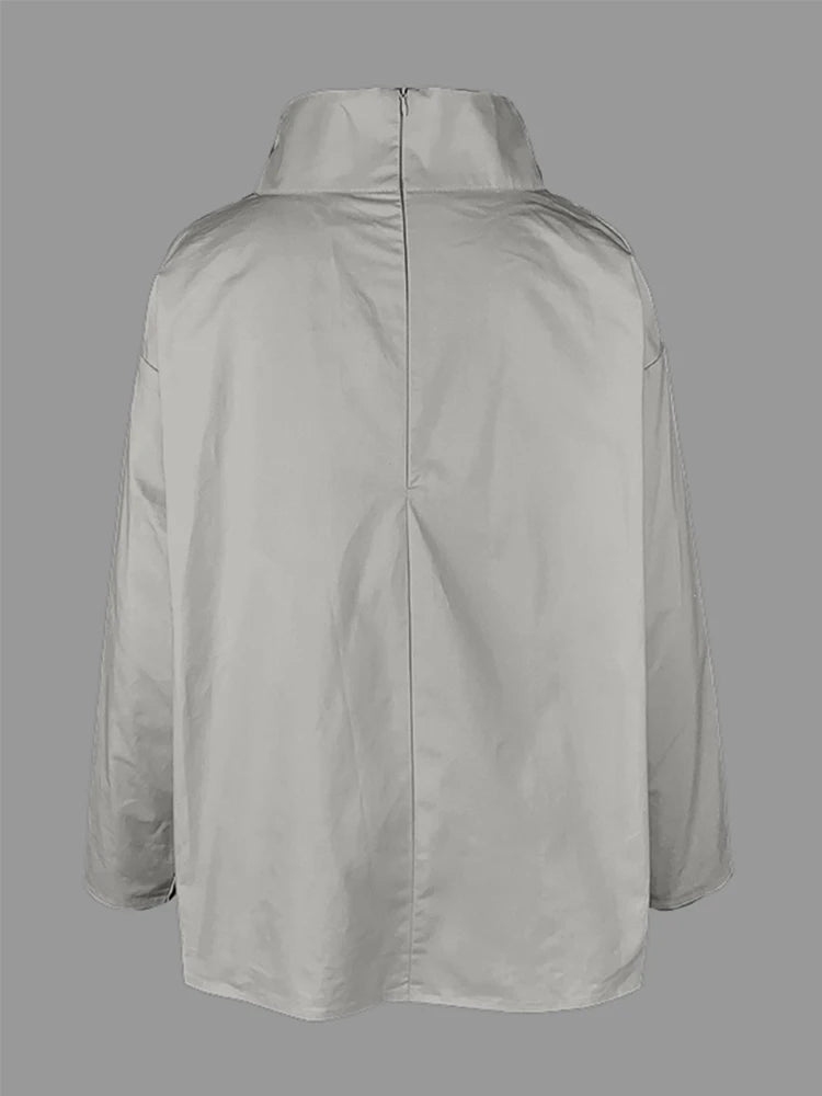 Gymystars 2026 New Black Long Sleeves Loose High Neck T-Shirts Tops Womens Spring Autumn Buttoned Casual Simpie Top