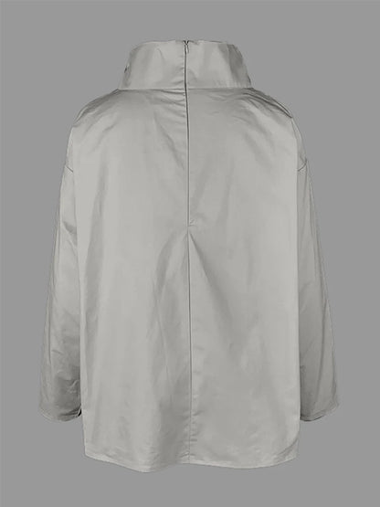 Gymystars 2026 New Black Long Sleeves Loose High Neck T-Shirts Tops Womens Spring Autumn Buttoned Casual Simpie Top