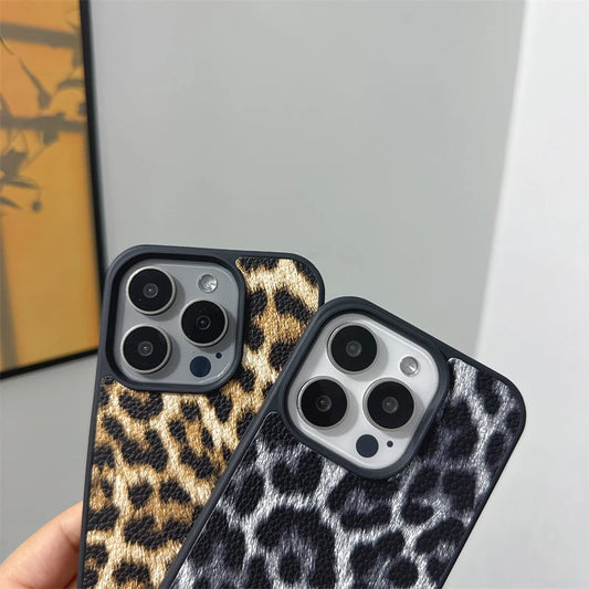 Luxury leopard print pattern PU leather Case for iPhone 16 15 14 Phone Cover 15 14 13 12 11 Pro MAX Hard Shockproof Back Funda