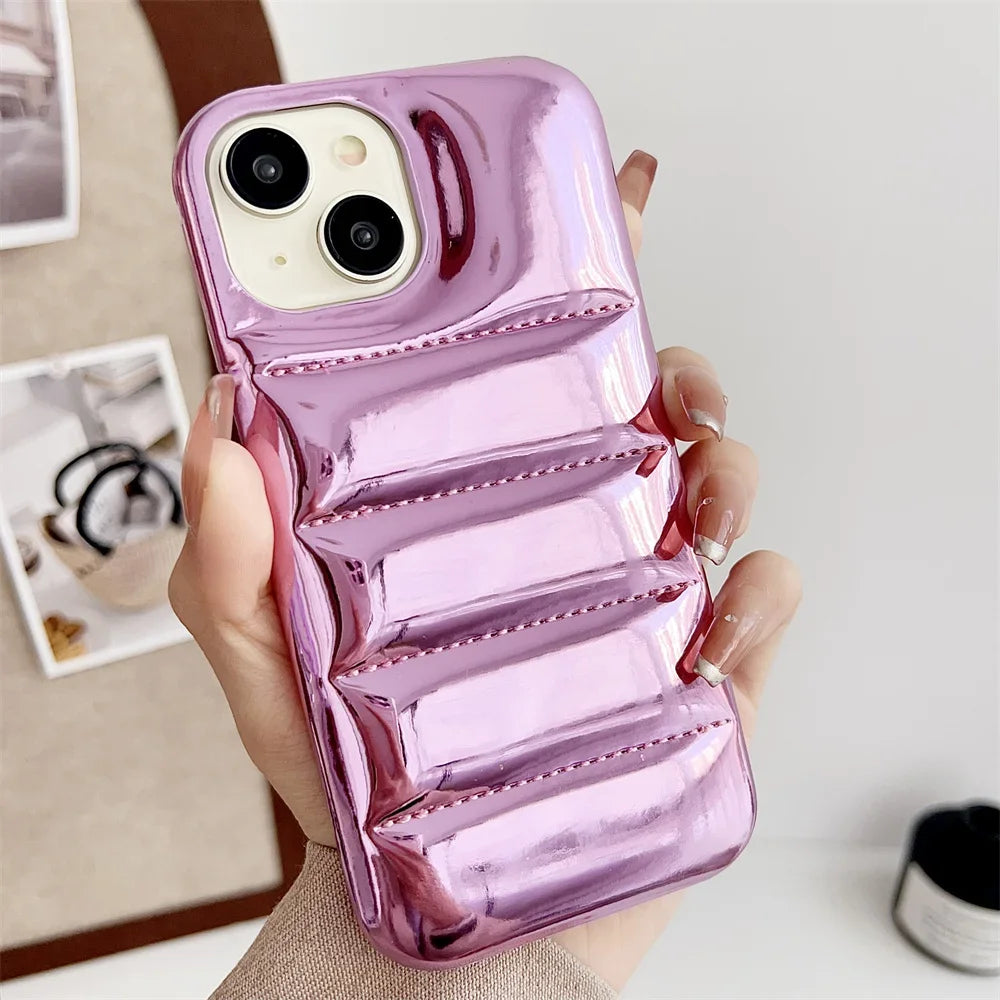 Luxury Down Jacket Aurora Phone Case For iPhone 16 15 14 13 12 Pro Max Plus 11 16 Glossy Laser Skin Feel Soft Shockproof Cover