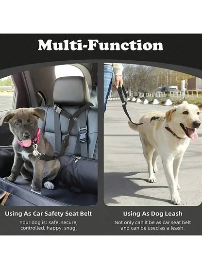 Solid Color Two-in-one Pet Car Seat Belt Nylon Lead Leash Backseat Safety Belt Adjustable Dogs Harness Collar Pet Accessories