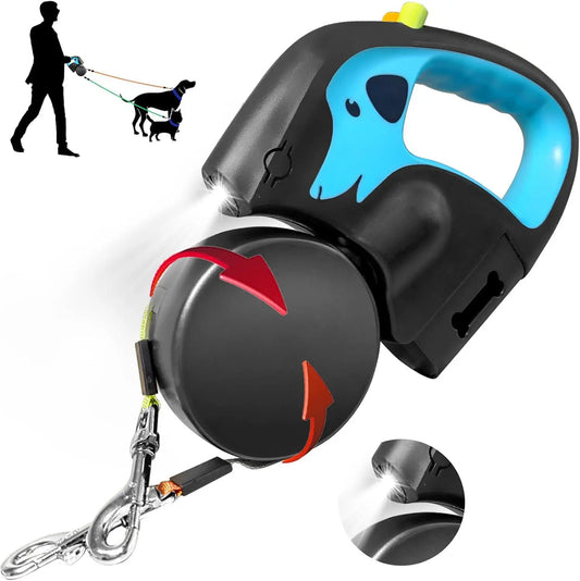 Portable Rotating Pet Leash for 2 Dogs, Double End Leash, Light Retractable Roulette, Walking Supplies