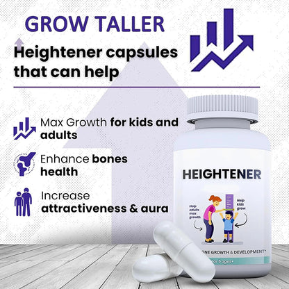 Heightener - Natural Height Growth 60 Capsules Supplement for Kids, Teens and Adults to Increase Bone Strength and Grow Taller, Height Pills