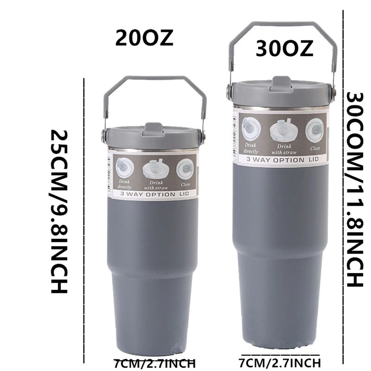 Vacuum Tumbler with Lid Stainless Steel Portable Water Bottle with Dazzling Handle Insulated Tumbler Tote Handle 20/30oZ
