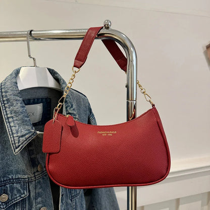 Cherry Pendant Crossbody Bag for Women PU Leather Crescent Bag Adjustable Strap Underarm Bag Closure Handbag for Work Travel