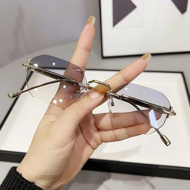 New Rimless Luxury Sunglasses Women 
 Diamond Cut Sun Shades For Man And Women Designer Brand Glasses UV400 Frameless Eyewear