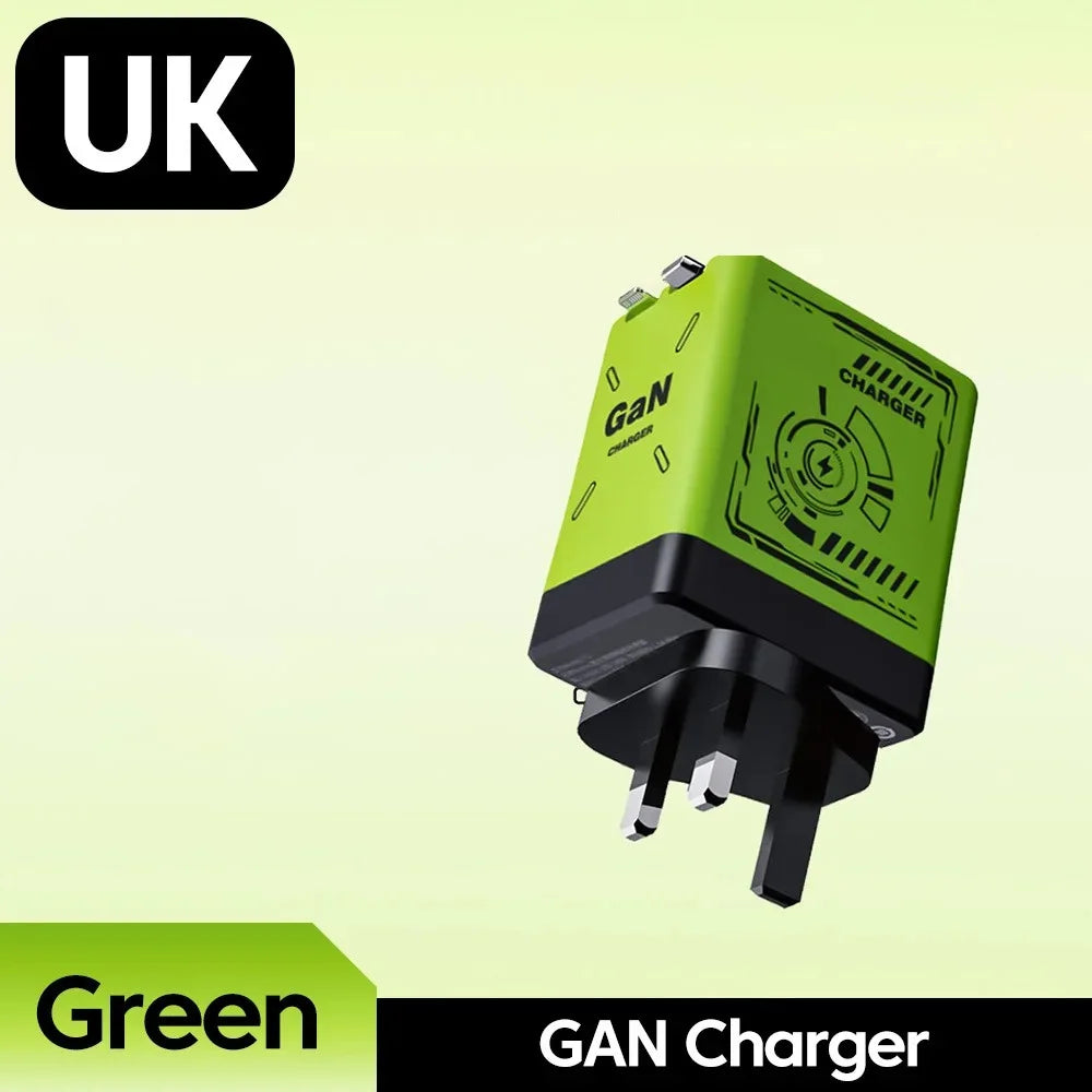 120W GaN Fast Charger With Retractable Type-C Cable Portable PD Mobile Phone Adapter For iPhone 17 16 Pro Samsung Xiaomi Huawei