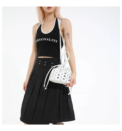 New Solid PU Bucket Design Personality Retro Shoulder & Crossbody Bags 2026 Fashion Exquisite Rivets Stylish Handbags for Women