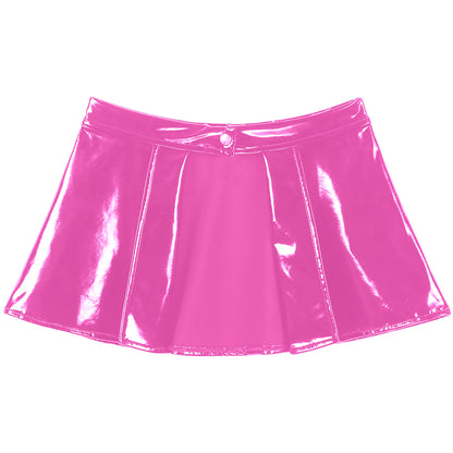 Womens Patent Leather Mini Skirt Female Wet Look Clubwear Rave Custom for Pole Dancing Open Front One Button Bodycon Skirts