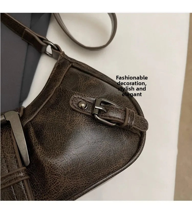 Shoulder Bags Y2K Retro Style Shoulder Bag, Maillard Pleated Rivet Armpit Bag, Fashionable Ladies Cool Leather Shoulder Bag