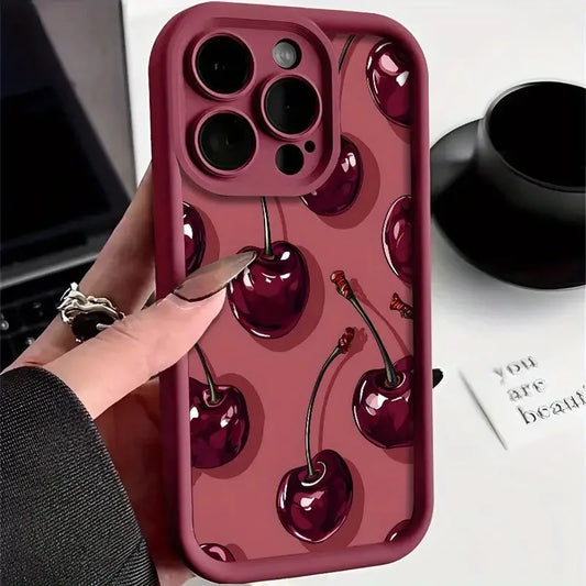 Luxury Wine Red Cherry Print Phone Case for iPhone 17 16e 16 15 14 13 12 11 Air Pro Max Mini XR XS X 7 8 6 6s Plus Back Cover