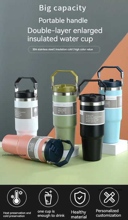 Thermal Water Bottle With Straw Outdoor Sport Coffee Cup Car Insulated Cup Tumbler Vacuum Flask Travel Thermal Mug 20oz/30oz