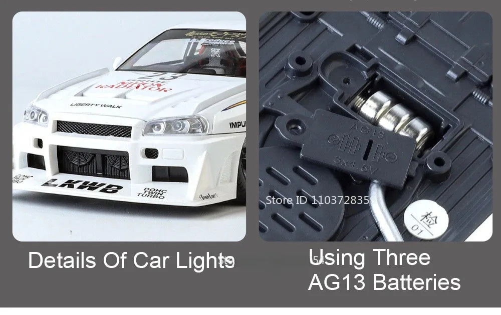 Bugatti Tourbillon, Nissan Skyline GTR, Model Sports 1:24 Car Alloy Diecast Sound Light Doors Opened Shock Absorption Ornament Supercar Toys Gift
