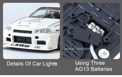 Bugatti Tourbillon, Nissan Skyline GTR, Model Sports 1:24 Car Alloy Diecast Sound Light Doors Opened Shock Absorption Ornament Supercar Toys Gift