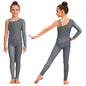 Kids Girls Ballet Dance Gymnastics Leotard Shiny Rhinestones Mesh Asymmetrical Jumpsuit for Figure Skating Acrobatic Performance