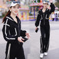 Women's Fashion Color Matching Zipper Cardigan Jacket + Wide-leg Pants Sports Casual Loose Two Piece Set