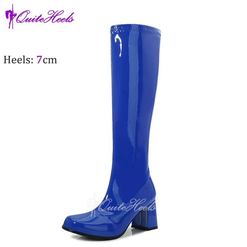 Costumes 60s 70s Go Go Boot Retro1960s Ladies Women's Knee-High Boots Fancy Dress Gogo Party Dance Gothic Shoes Large Size 36-46