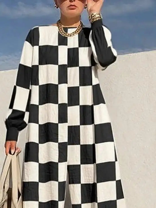 Women's Stylish Classic Plaid Loose Wide Leg Jumpsuit 2026 Spring Autumn Long Sleeves Pant One Piece Romper Jumpsuit for Woman