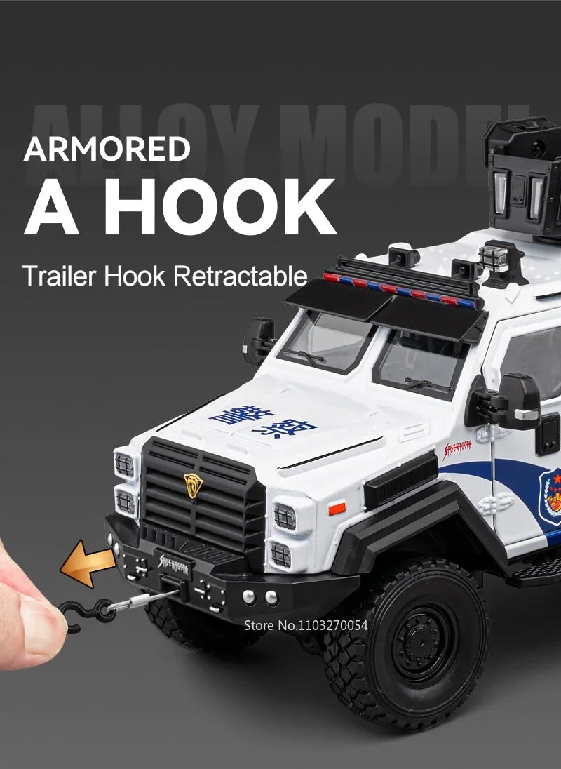 Swordtooth Tiger Police Car scale 1/24 Toy Model Alloy Diecast Explosion Proof Vehicles Door Opened Sound Light Pull Back Decoration Gift