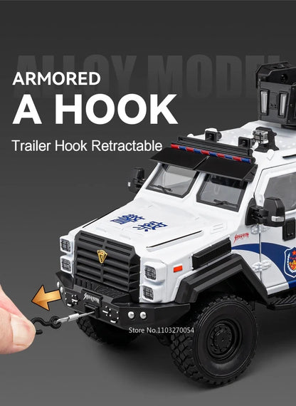 Swordtooth Tiger Police Car scale 1/24 Toy Model Alloy Diecast Explosion Proof Vehicles Door Opened Sound Light Pull Back Decoration Gift