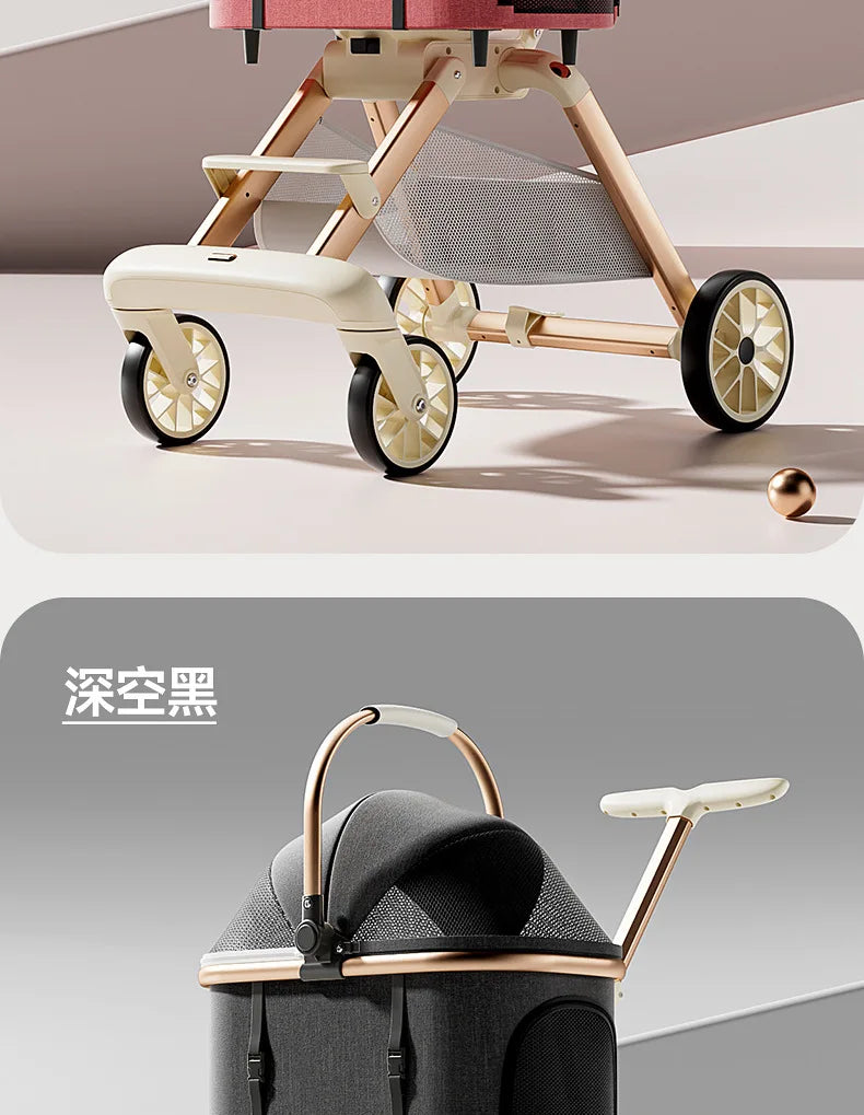 Luxury Pet Stroller 3 in 1  with 4 Wheels for Medium Small Size Dogs and Cats Detachable Carrier for Puppy Kitty Doggie Stroller