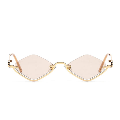 Small Frame Hexagon Sunglasses Women 2026 Luxury Brand Metal Rimless Rhombus Sun Glasses For Female Retro Polygon Eyewear UV400