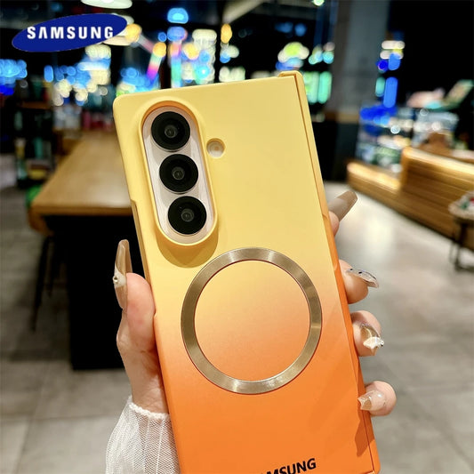 Soft Liquid Silicone Gradient Magnetic Case for Samsung Galaxy Z Fold 7 6 5 4 Zfold3 Case For Magsafe Charging Shockproof Cover