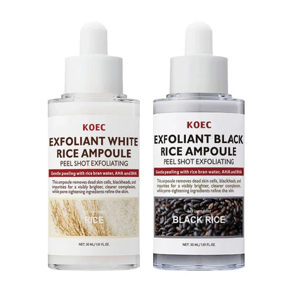 KOEC Exfoliant Black & White Rice Ampoule Facial Serum Peel Shot Exfoliating Cleans Blackhead Pore Brightening Remove Dead Skin