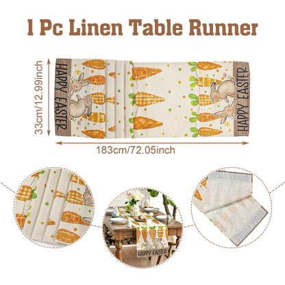 Easter Bunny Polyester Table Runner Happy Easter Decorations for Home Rabbit Butterfly Table Cloth Easter Party Supplies