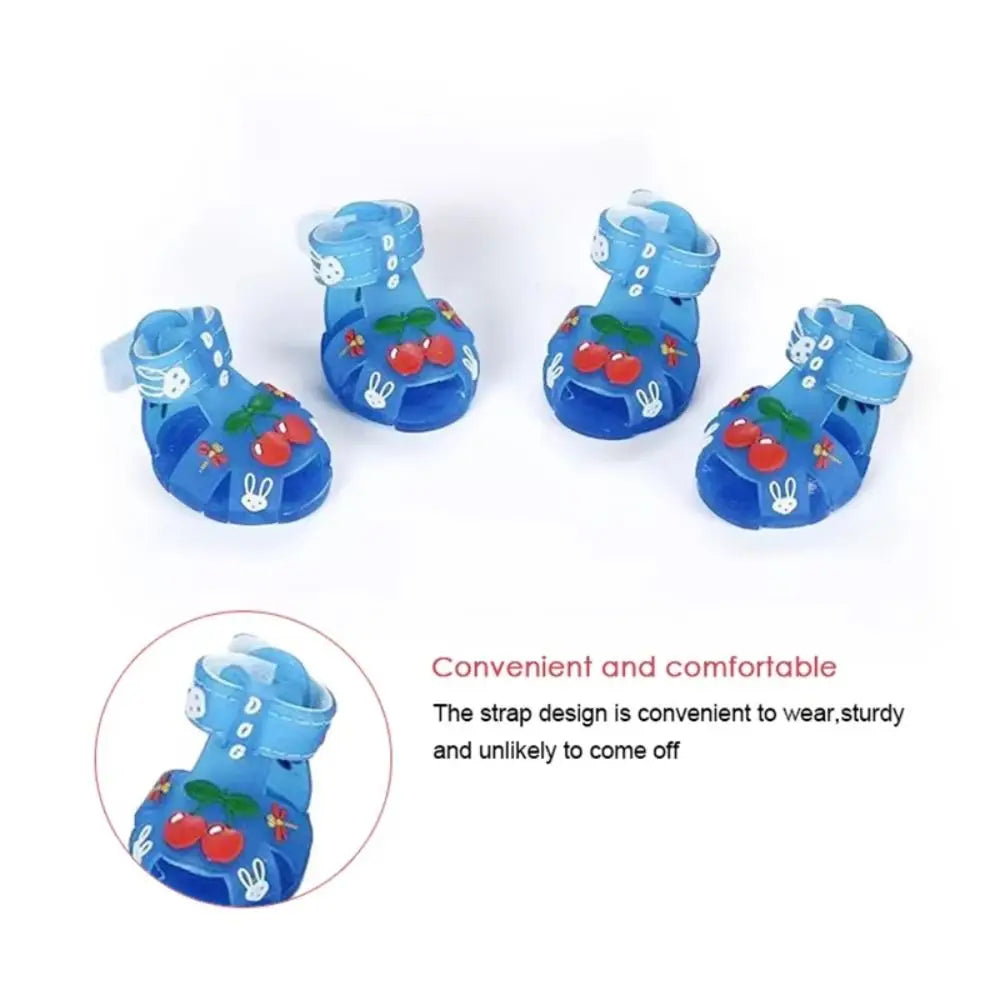 4Pcs/Set Cartoon Dog Summer Jelly Sandals Non-slip Adjustable Breathable Dog Shoes Waterproof Wear-resistant Dog Paw Protector