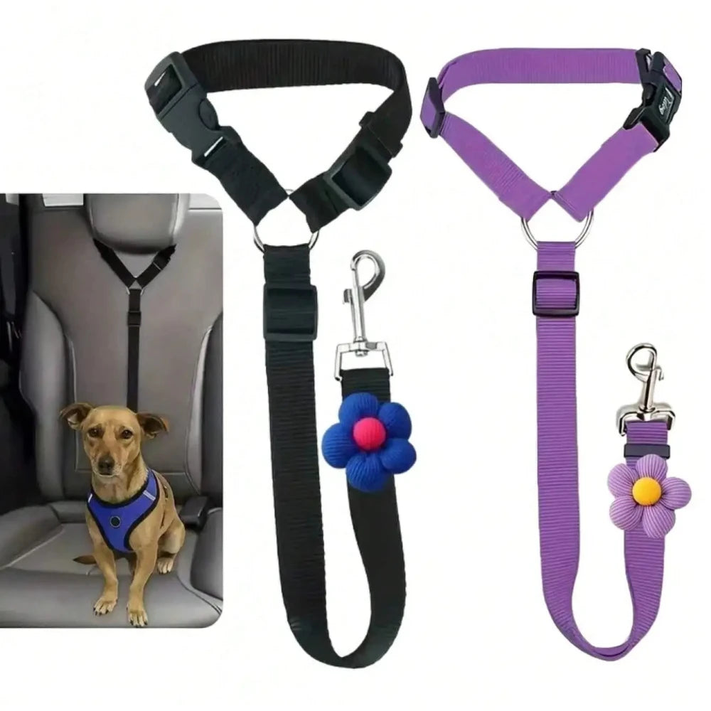 Pet Car Seat Adjustable (40-70cm)Belt Dog Cat Safety Harness Leash with Flower Decor for Dogs Travel Collar Pet Accessories