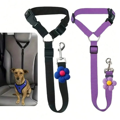 Pet Car Seat Adjustable (40-70cm)Belt Dog Cat Safety Harness Leash with Flower Decor for Dogs Travel Collar Pet Accessories