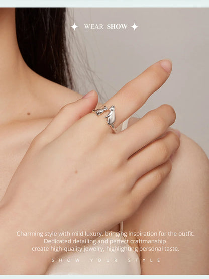 WOSTU 100% 925 Sterling Silver Cat Dog Opening Ring Hot Sale Pet Rings For Women Original Fashion Animal Jewelry Party Gift