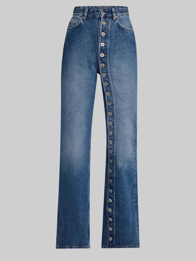 SHENGPALAE European And American Style Single-sided Multi Button Straight Leg Jeans For Women 2026 New