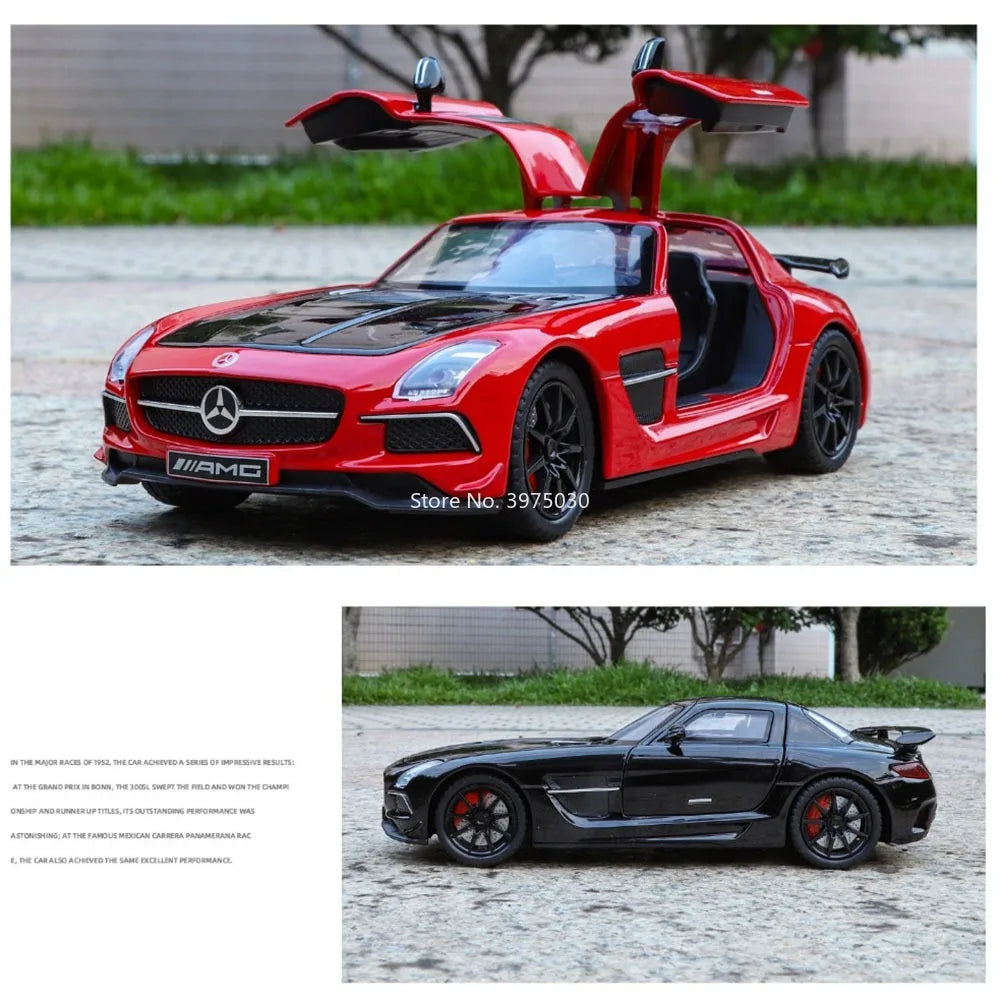 Benz SLS 1:24 Model Car Alloy Diecasting Wheel Steering Miniature Vehicles with Light Music Model Car Gifts