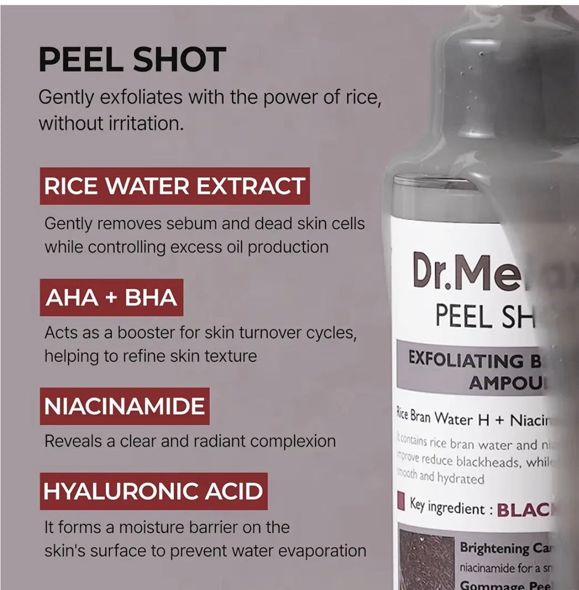 Dr. Melaxin Peel Shot Glow Black Rice Peeling Chemical t with Rice Water  Glass Skin Texture for Dead Skin &Dull Complexion, Korean2.7 fl.oz
