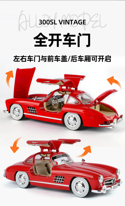 Mercedes Benz 300SL Classic 1:18 Car Alloy Diecast Car Model Home Interior Decoration Ornaments Sound & Light Collect Hobby Gift