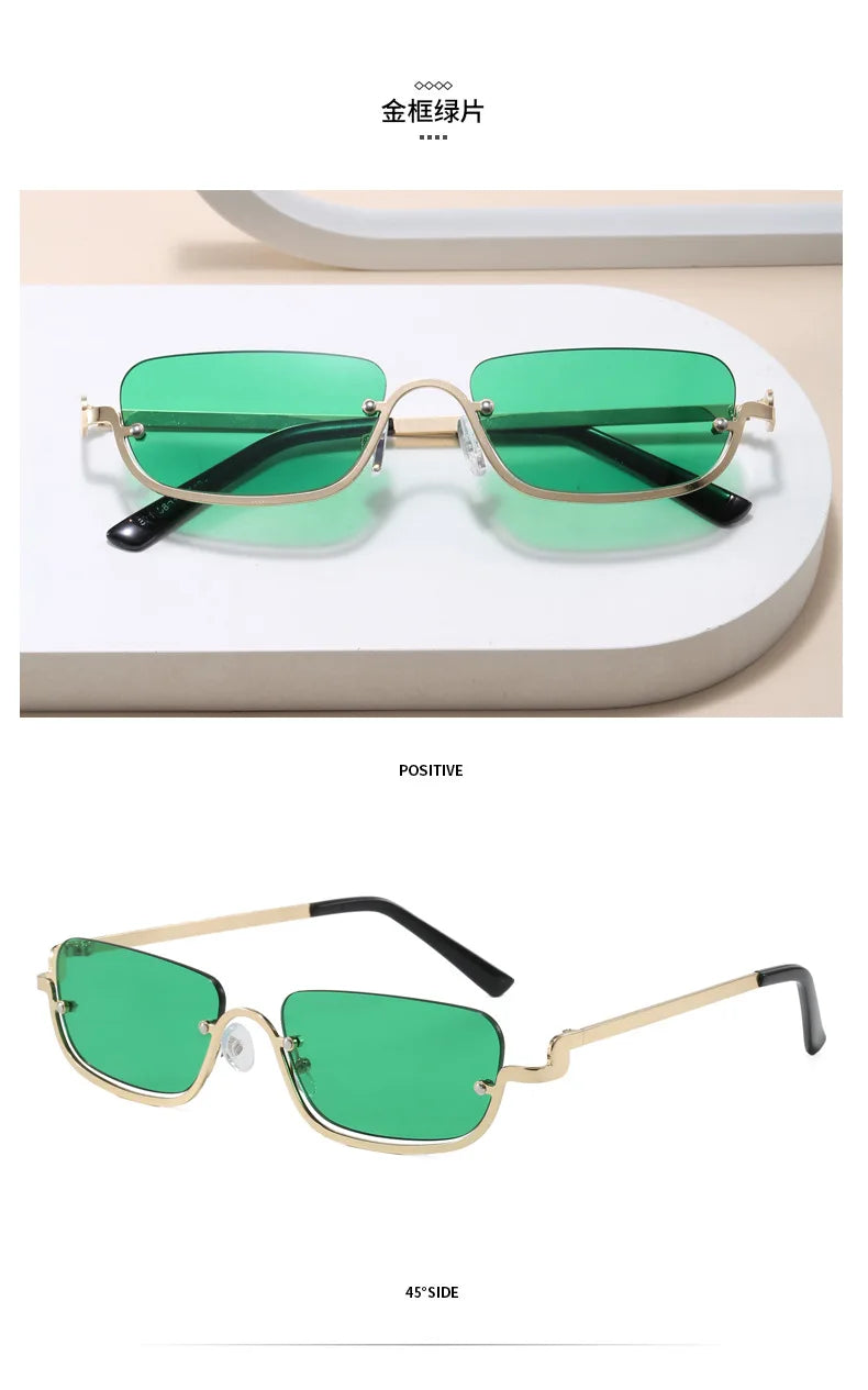 Luxury Brand Designer Half-Rim Rectangular Sunglasses Women Vintage Small Frame Sun Glasses Ladies Geometric Square Eyewear