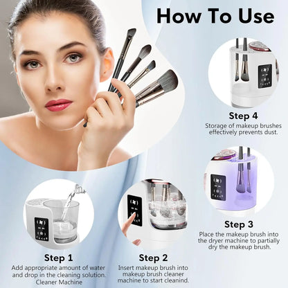 3 IN 1 Electric Makeup Brush Cleaner Automatic Makeup Brush Cleaner with Makeup Brush Dryerfor All Size Beauty Makeup Brush Set