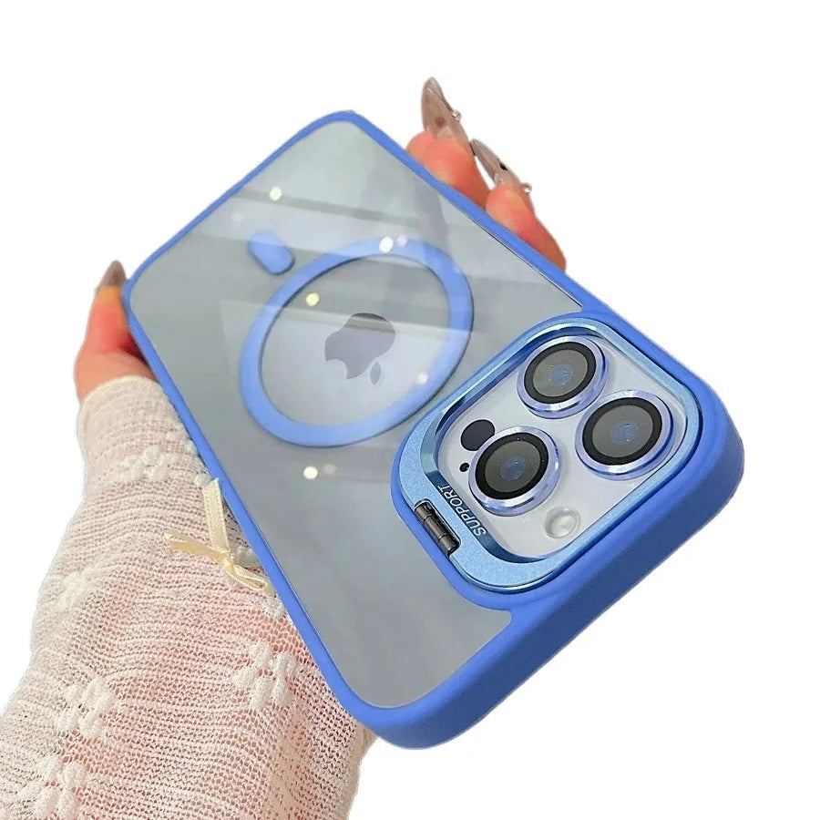 Luxury Magnetic Ring Stand Case For Magsafe For iPhone 17 16 15 14 Plus 13 12 Pro Max Wireless Charge Case With Lens Protector
