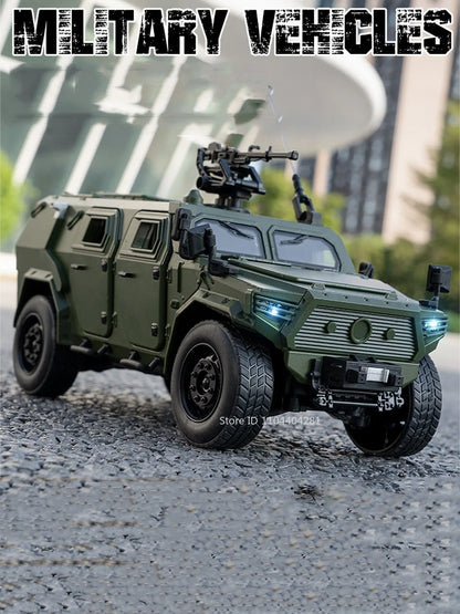 Dongfeng M-Terrain 1:18 Alloy Car Toys Miniature Model Diecast Military Vehicle Sound Light Pull Back Doors Opened Kid Xmas Gift