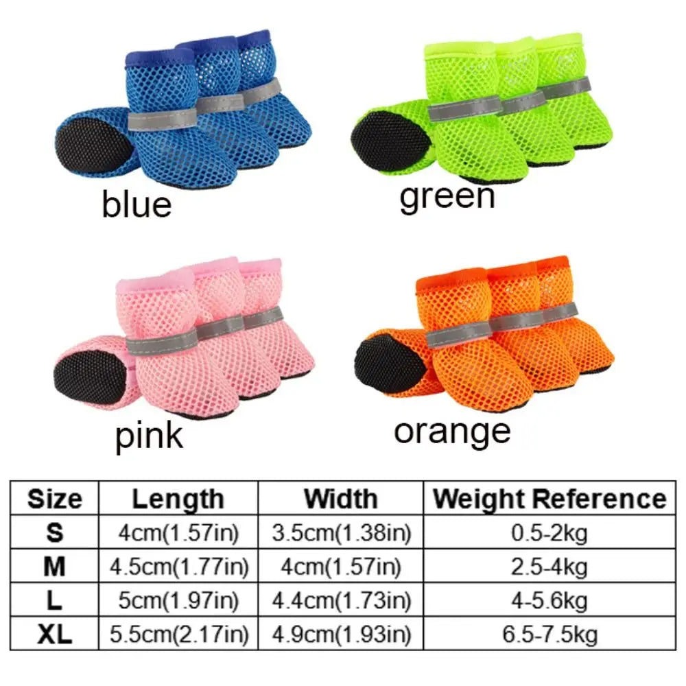 Breathable Dog 4pcs/set Mesh Shoes Non-slip Wear Resistant Pet Short Boots Reflective Hollow Out Dog Shoes Summer