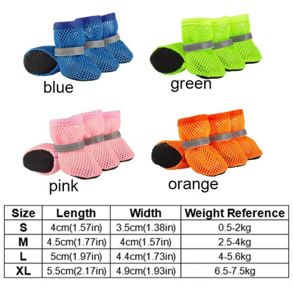 Breathable Dog 4pcs/set Mesh Shoes Non-slip Wear Resistant Pet Short Boots Reflective Hollow Out Dog Shoes Summer