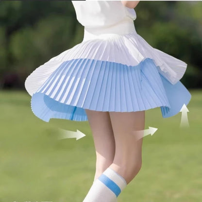 Kids Girls Skirts Quick-Dry Sports Skort Kawaii Pink Blue Badminton and Tennis Sports Pleated Skirt Teenage