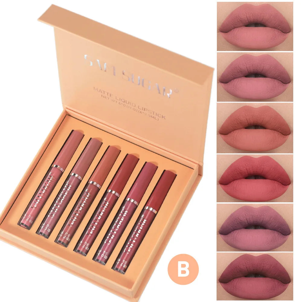 handaiyan 6 colors matte velvet lip glaze set waterproof non-fading, non-stick cup smudge-proof lip gloss set