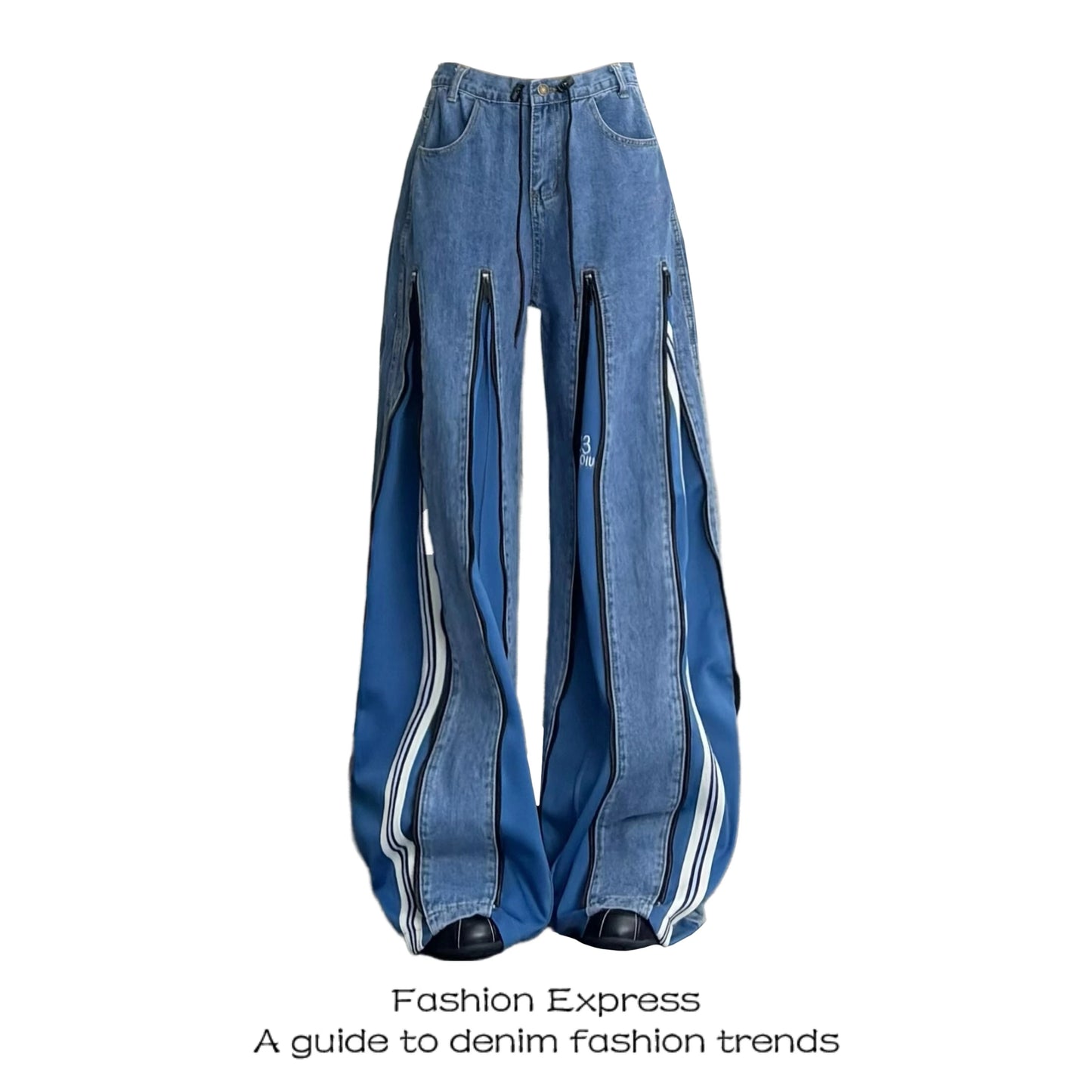 Trendy Color Block High Waist Wide Leg Jeans Women's New 2026 Zipper Pants Autumn Small Design Casual Comfortable Fit