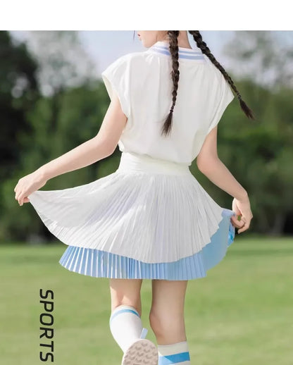 Kids Girls Skirts Quick-Dry Sports Skort Kawaii Pink Blue Badminton and Tennis Sports Pleated Skirt Teenage