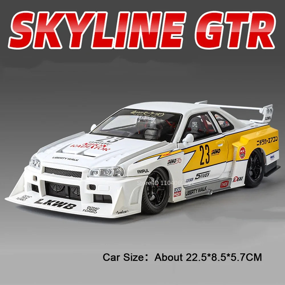 Bugatti Tourbillon, Nissan Skyline GTR, Model Sports 1:24 Car Alloy Diecast Sound Light Doors Opened Shock Absorption Ornament Supercar Toys Gift
